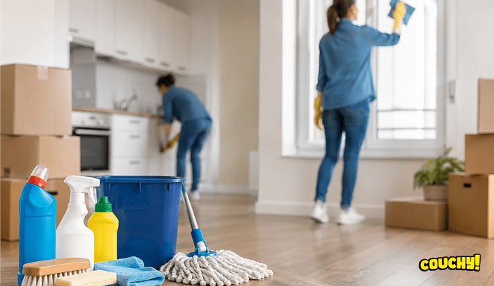 femei care curata un apartament inainte de mutare